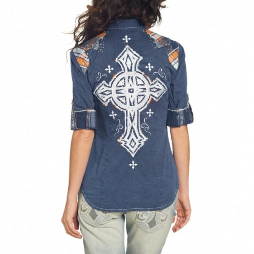 Женская рубашка Affliction Riding Wheels Woven Blue купить